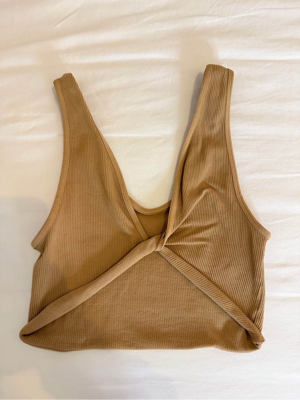 Nikibiki Ribbed Twist-Front Crop Top - Camel/Tan